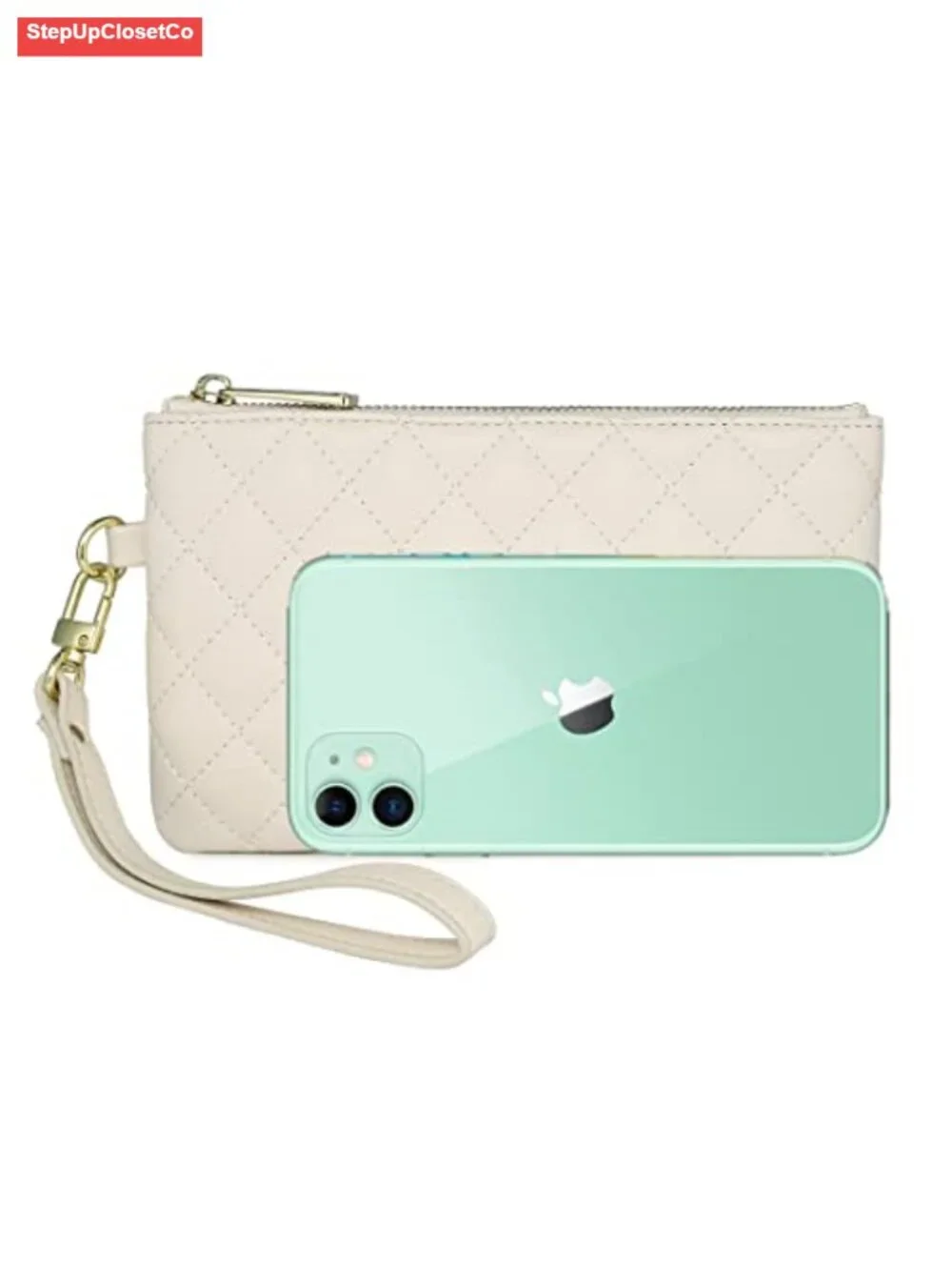 Genuine Leather Wristlet Pouch Zip Clutch Bag with Card Slots Phone Purse